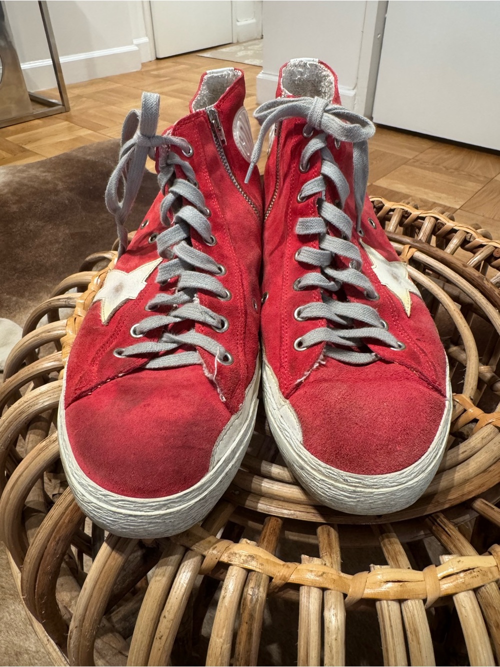 Golden Goose Red Suede High-Top Sneakers with White Star - Picture 1 of 8